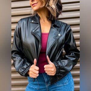 Faux Leather Bomber Jacket. Women’s size small